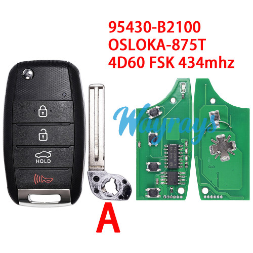 For Kia 95430-B2100 OSLOKA-875T 4D60 chip with FSK 434mhz 3+1 button remote key
