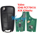 For Opel Astra H Zafira B Valeo system ID46 chip PCF7941A with ASK 434mhz 2 button remote key