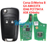 For Opel/Vauxhall G4-AM433TX Corsa D/Meriva B ID46 chip PCF7941A with ASK 434mhz 2 button remote key