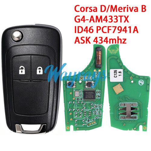 For Opel/Vauxhall G4-AM433TX Corsa D/Meriva B ID46 chip PCF7941A with ASK 434mhz 2 button remote key