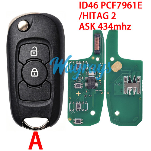 For Opel ID46 chip PCF7961E/HITAG 2 with ASK 434mhz 2/3 button remote key
