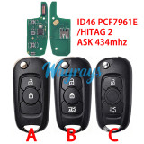 For Opel ID46 chip PCF7961E/HITAG 2 with ASK 434mhz 2/3 button remote key