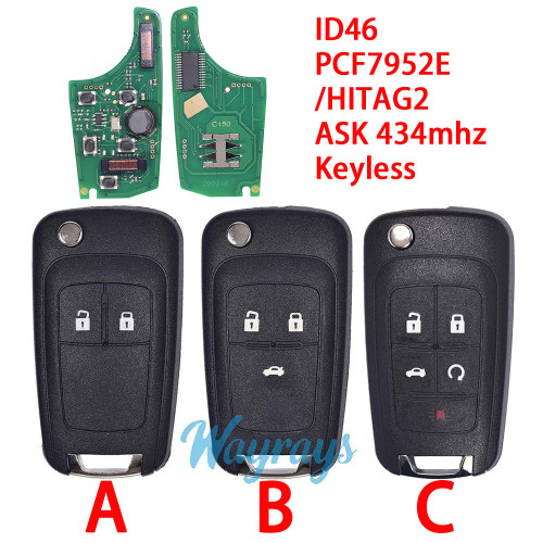 For Chevrolet  ID46 chip PCF7952E/HITAG2 with ASK 434mhz keyless 2/3 button remote key