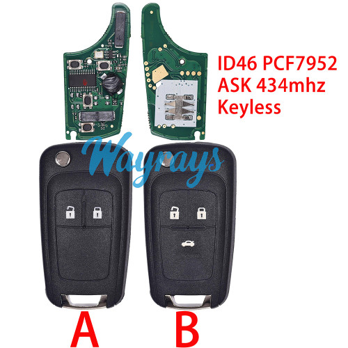 For Buickl ID46 chip PCF7952 with ASK 434mhz keyless 2/3 button remote key