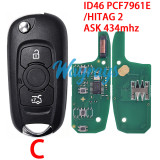 For Opel ID46 chip PCF7961E/HITAG 2 with ASK 434mhz 2/3 button remote key
