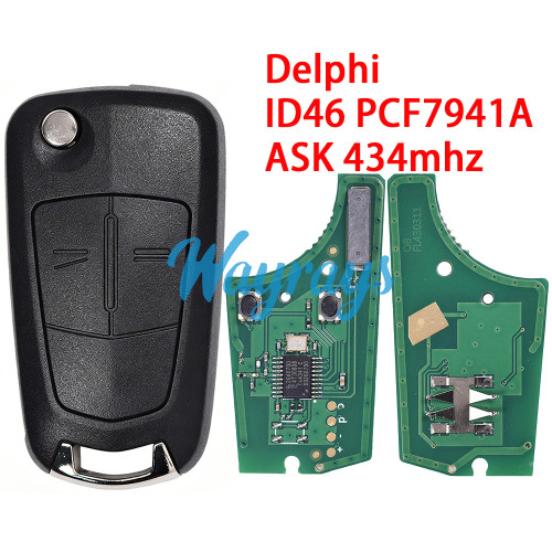 For Opel Corsa D Meriva B Delphi system ID46 chip PCF7941A with ASK 434mhz 2 button remote key