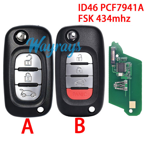 For Benz ID46 chip PCF7941A with FSK 434mhz 3/3+1 button modified remote key