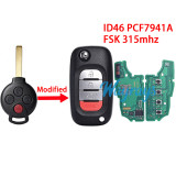 For Benz ID46 chip PCF7941A with FSK 315mhz 3+1 button modified remote key