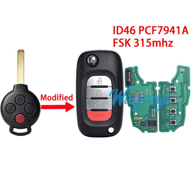 For Benz ID46 chip PCF7941A with FSK 315mhz 3+1 button modified remote key