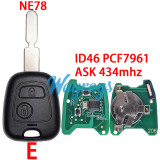 For Citroen/Peugeot ID46 chip PCF7961 with ASK 434mhz 2 button remote key
