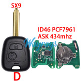 For Citroen/Peugeot ID46 chip PCF7961 with ASK 434mhz 2 button remote key