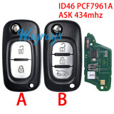 For Benz ID46 chip PCF7961A with ASK 434mhz 2/3 button modified remote key