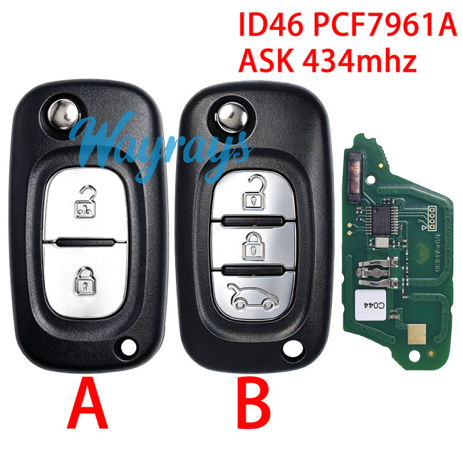 For Benz ID46 chip PCF7961A with ASK 434mhz 2/3 button modified remote key
