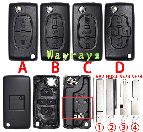 [with battery clamp]  For Citroen Peugeot key shell with square logo place