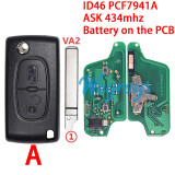 For  Citroen/Peugeot CE0523 ID46 chip PCF7941A with ASK 434mhz 2/3/4 button remote key，battery on the PCB,VA2/HU83 blade