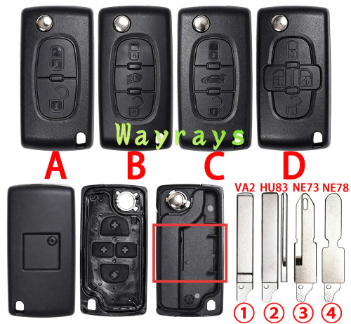 [No battery clamp]  For Citroen Peugeot key shell with square logo place