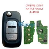 Original for Renault Twingo CWTWB1G767 4A chip PCF7961M with 434mhz 3 button remote key,aftermarket shell