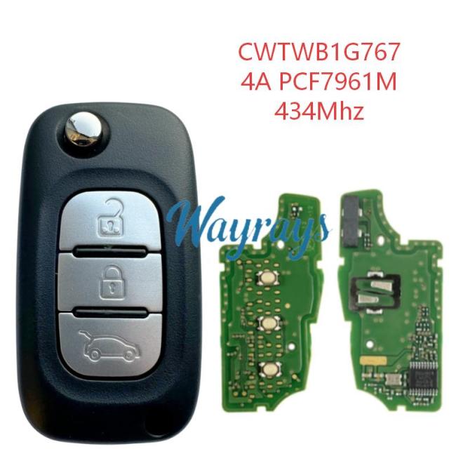 Original for Renault Twingo CWTWB1G767 4A chip PCF7961M with 434mhz 3 button remote key,aftermarket shell
