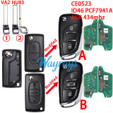For  Citroen/Peugeot CE0523 ID46 chip PCF7941A with ASK 434mhz 2/3button Modified remote key，battery on the PCB,VA2/HU83 blade
