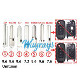 For Renault flip key blade,④7.2mm≠⑦7.6mm，①＝②=③＝⑤＝⑥=9.6mm,pls note your key blank groove before you buy