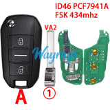 For  Citroen/Peugeot ID46 chip PCF7941A with FSK 434mhz 2/3 button remote key