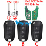 For  Citroen/Peugeot ID46 chip PCF7941A with FSK 434mhz 2/3 button remote key