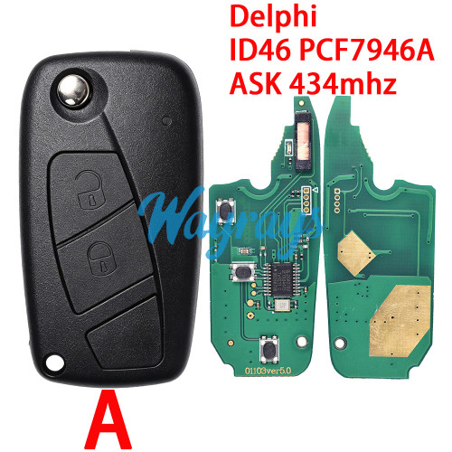 For Fiat Delphi BSI System ID46 chip PCF7946A with ASK 434mhz 2/3 button remote key
