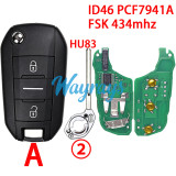 For  Citroen/Peugeot ID46 chip PCF7941A with FSK 434mhz 2/3 button remote key
