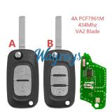 For Renault 4A chip PCF7961M with 434mhz keyless 2/3 button remote key,VA2 blade