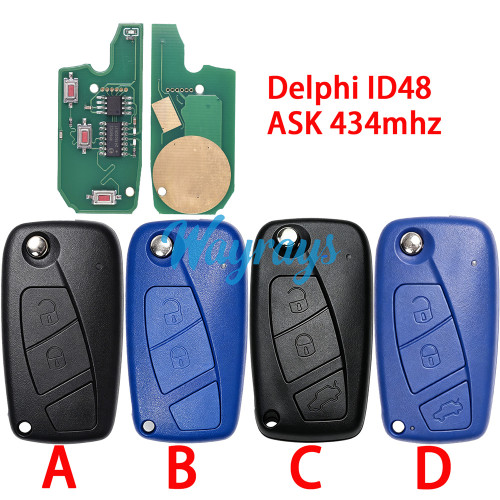 For Fiat Delphi BSI System ID48 chip with ASK 434mhz 2/3 button remote key