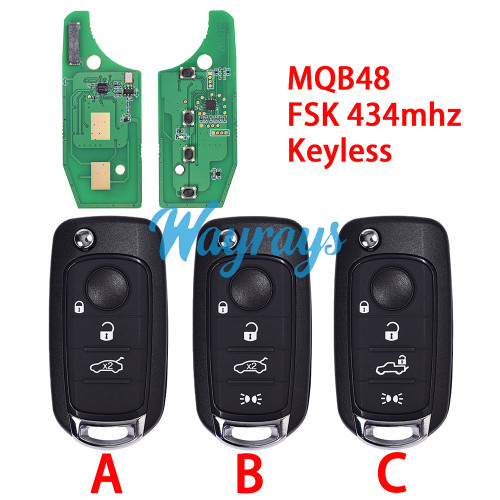 For Fiat 500X Egea Tipo MQB48 chip with FSK 434mhz keyless 3/4 button remote key