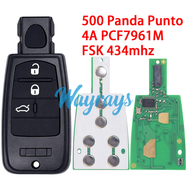 For Fiat 500 Panda Punto 4A chip PCF7961M with FSK 434mhz 3 button remote key