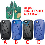 For Fiat ID46 chip PCF7941A with ASK 434mhz black 2/3 button remote key,SIP22 blade