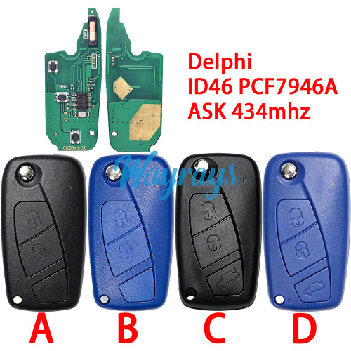 For Fiat Delphi BSI System ID46 chip PCF7946A with ASK 434mhz 2/3 button remote key