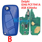 For Fiat ID46 chip PCF7941A with ASK 434mhz black 2/3 button remote key,SIP22 blade