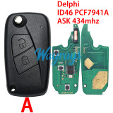 For Fiat ID46 chip PCF7941A with ASK 434mhz black 2/3 button remote key,SIP22 blade