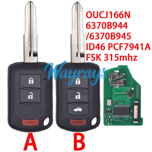 For Mitsubishi OUCJ166N 6370B944/6370B945 ID46 chip PCF7941A with FSK 315mhz 2+1/3+1 button remote key