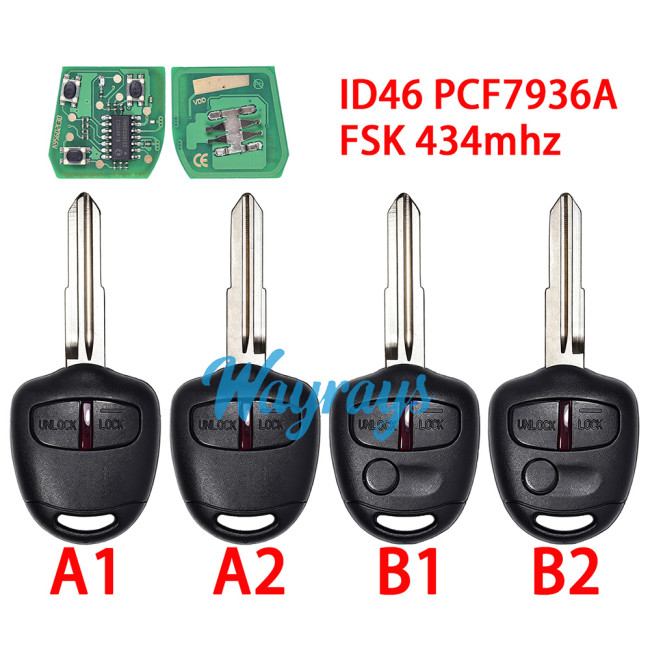 For Mitsubishi ID46 chip PCF7936A with FSK 434mhz 2/3 button remote key