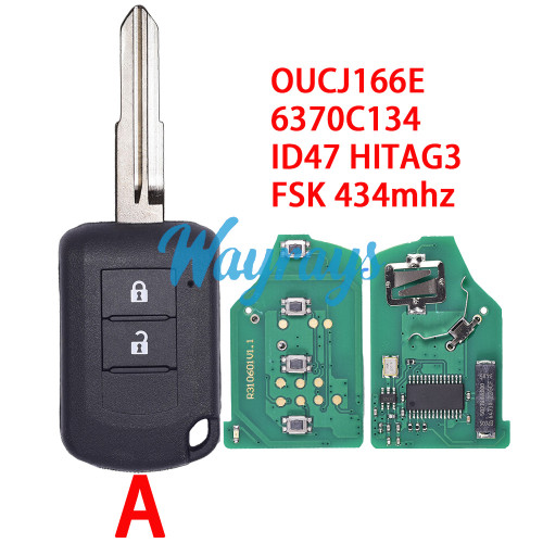 For Mitsubishi OUCJ166E 6370C134 ID47 chip HITAG3 with FSK 434mhz 2/3 button remote key