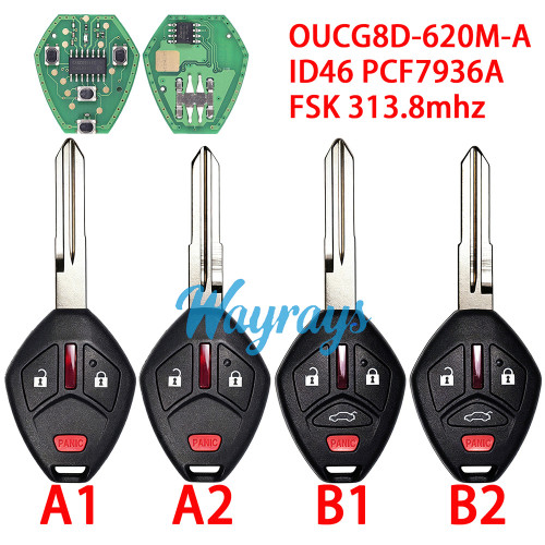 For Mitsubishi OUCG8D-620M-A ID46 chip PCF7936A with FSK 313.8mhz 2+1/3+1 button remote key