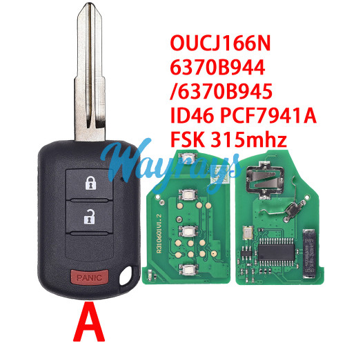 For Mitsubishi OUCJ166N 6370B944/6370B945 ID46 chip PCF7941A with FSK 315mhz 2+1/3+1 button remote key