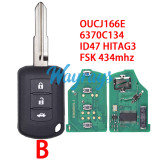 For Mitsubishi OUCJ166E 6370C134 ID47 chip HITAG3 with FSK 434mhz 2/3 button remote key