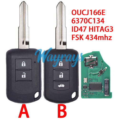 For Mitsubishi OUCJ166E 6370C134 ID47 chip HITAG3 with FSK 434mhz 2/3 button remote key