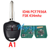 For Mitsubishi ID46 chip PCF7936A with FSK 434mhz 2/3 button remote key