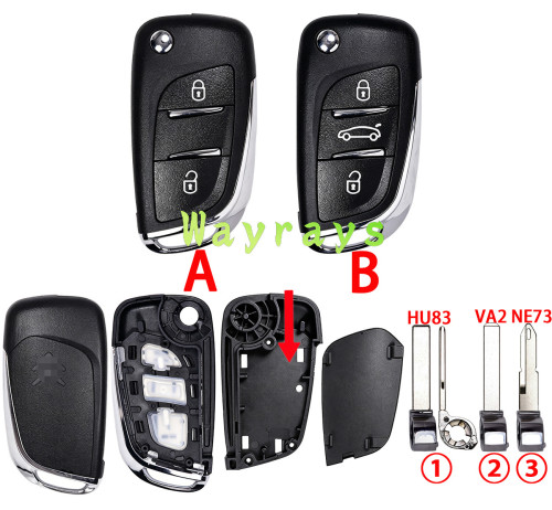 [No battery clamp] For Citroen modified key shell with OEM logo place