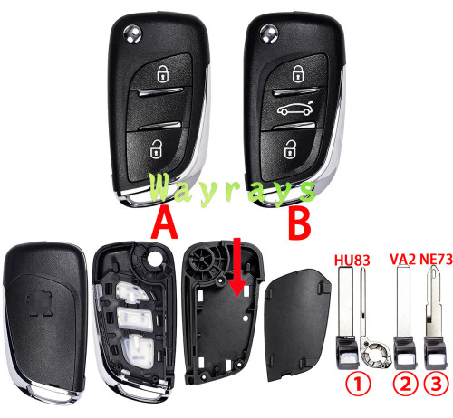 [No battery clamp] For Peugeot modified key shell OEM logo place