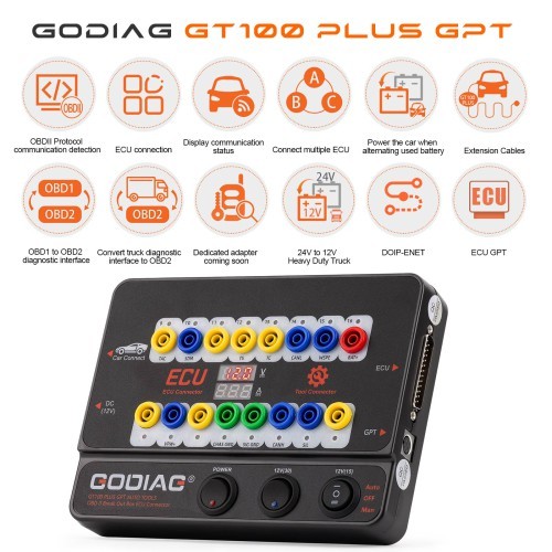 2026 GODIAG GT100 PLUS GPT, ENET DOIP 24V-12V AUTO TOOLS OBD II Break Out Box ECU Connector