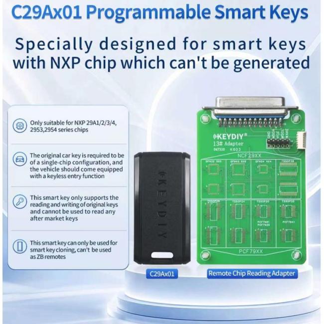 2026 KEYDIY C29Ax01 Programmable Smart Key , for NXP 29A1/2/3/4 2953, 2954 Series Chips Used with KEYDIY 13# Remote Chip Reading Adapter