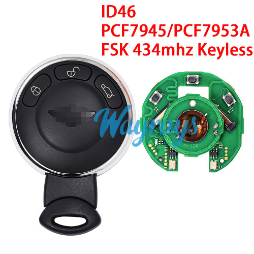 For BMW ID46 chip PCF7945/PCF7953A with FSK 434mhz keyless 3 button remote key