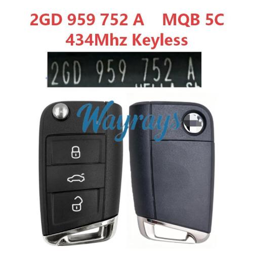 Original for VW 2GD 959 752 A MQB 5C chip with 434mhz keyless 3 button remote key